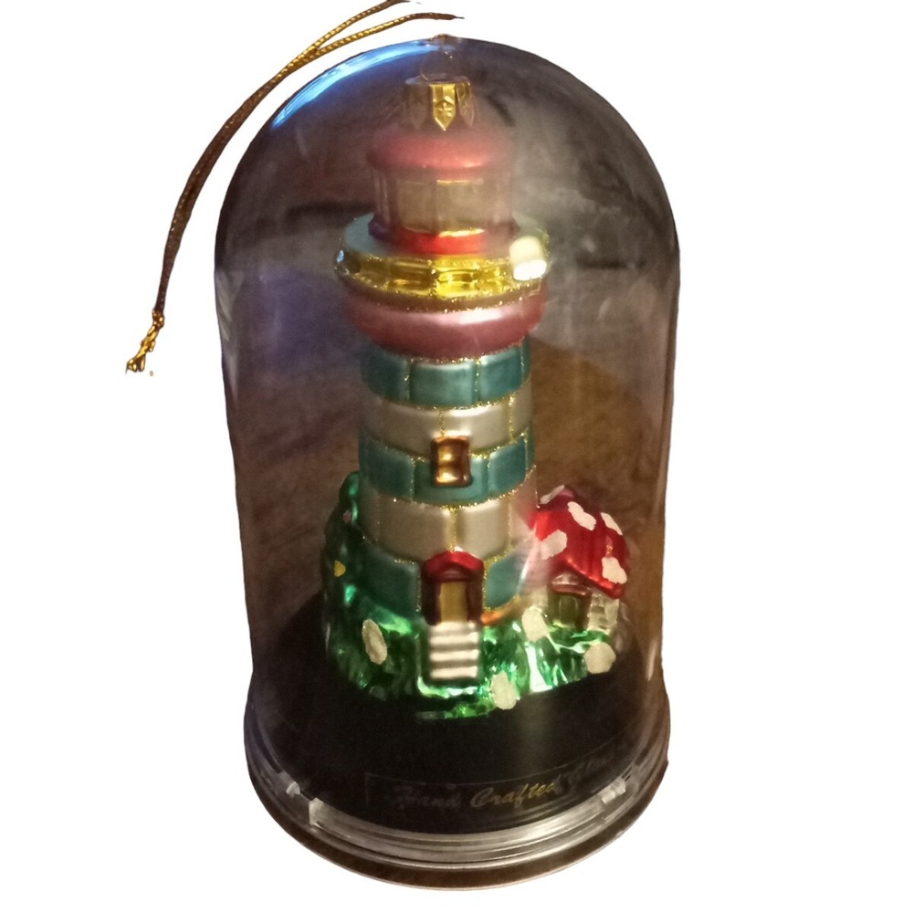 Unique Treasures Collection Mouth Blown Laquer Handpainted Lighthouse Ornament